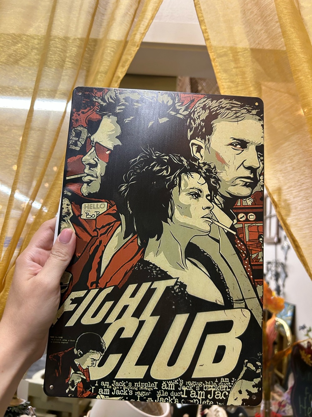Fight Club Retro Wall Art Wall Tin Decor - Black, Red, Cream